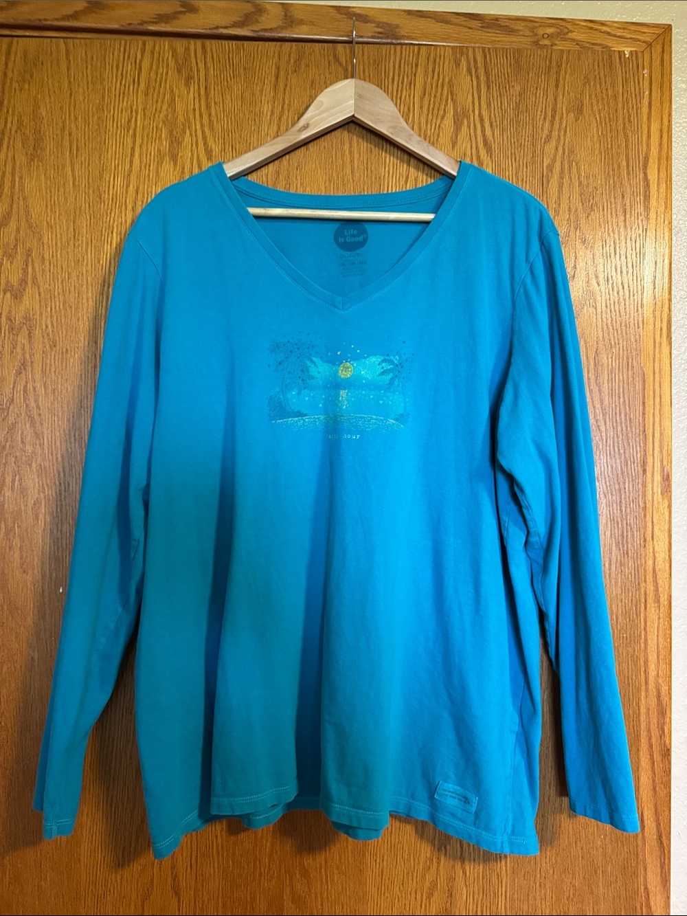 Life is Good Long-Sleeve V-Neck Women’s Top in Teal